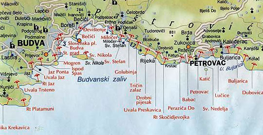 Карта курортов Черногори Карта курортов Черногории, o-montenegro.ru