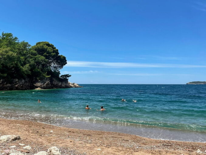 Beach - the sea in Montenegro in July warms up to +26-27 degrees Celsius