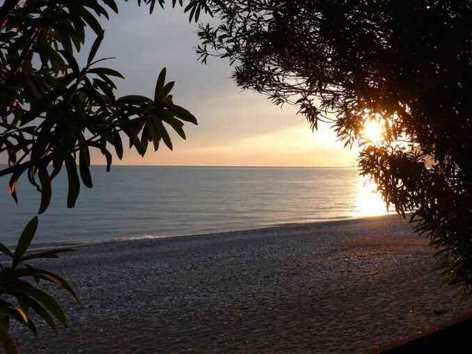 Beach in Gagra - in Abkhazia in June you can swim in the sea