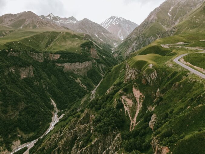 The Georgian Military Road in late spring is freed from snow