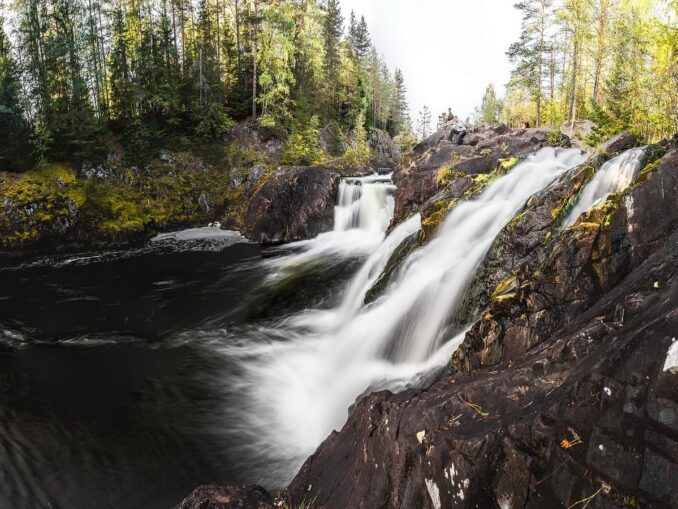 Kivach waterfall in the fall is full and beautiful