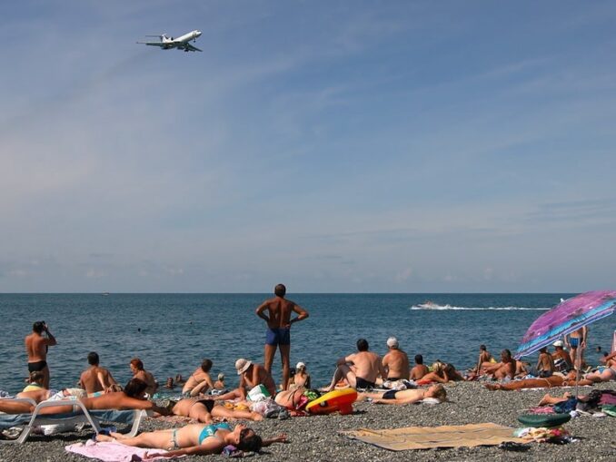 On the beach - in September in Adler, you can swim without restrictions
