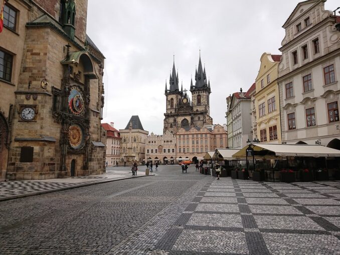 Deserted Old Town Square in Prague early in the morning