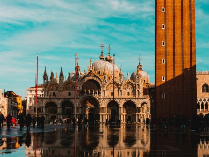 Puddles in Piazza San Marco - it rains heavily in spring in Venice
