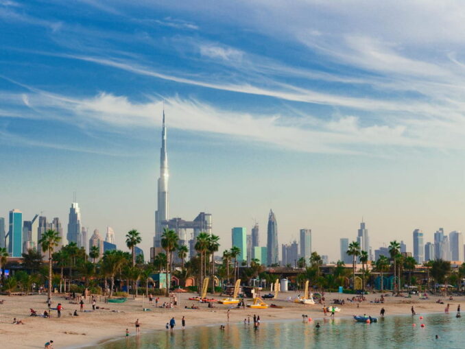 On the beach - there are very few tourists in Dubai in August