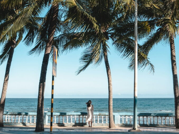 Palm trees and sea - the weather in Hainan is very hot and humid in May