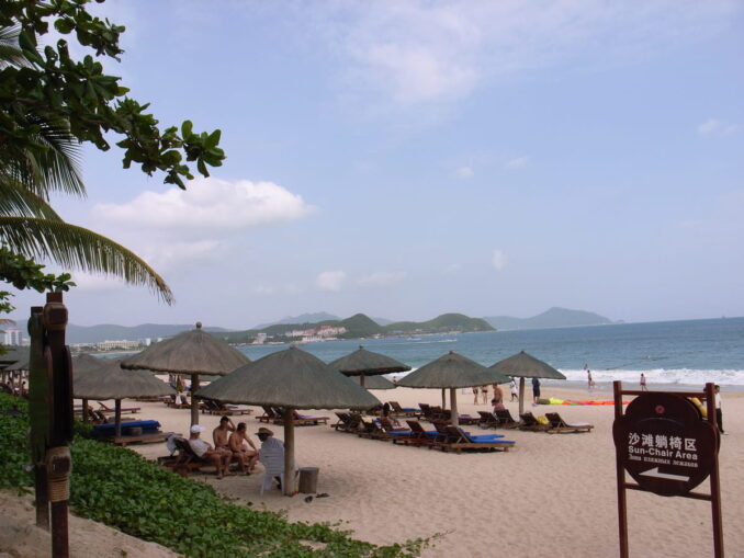 On the beach - sunny days are rare in Hainan in August